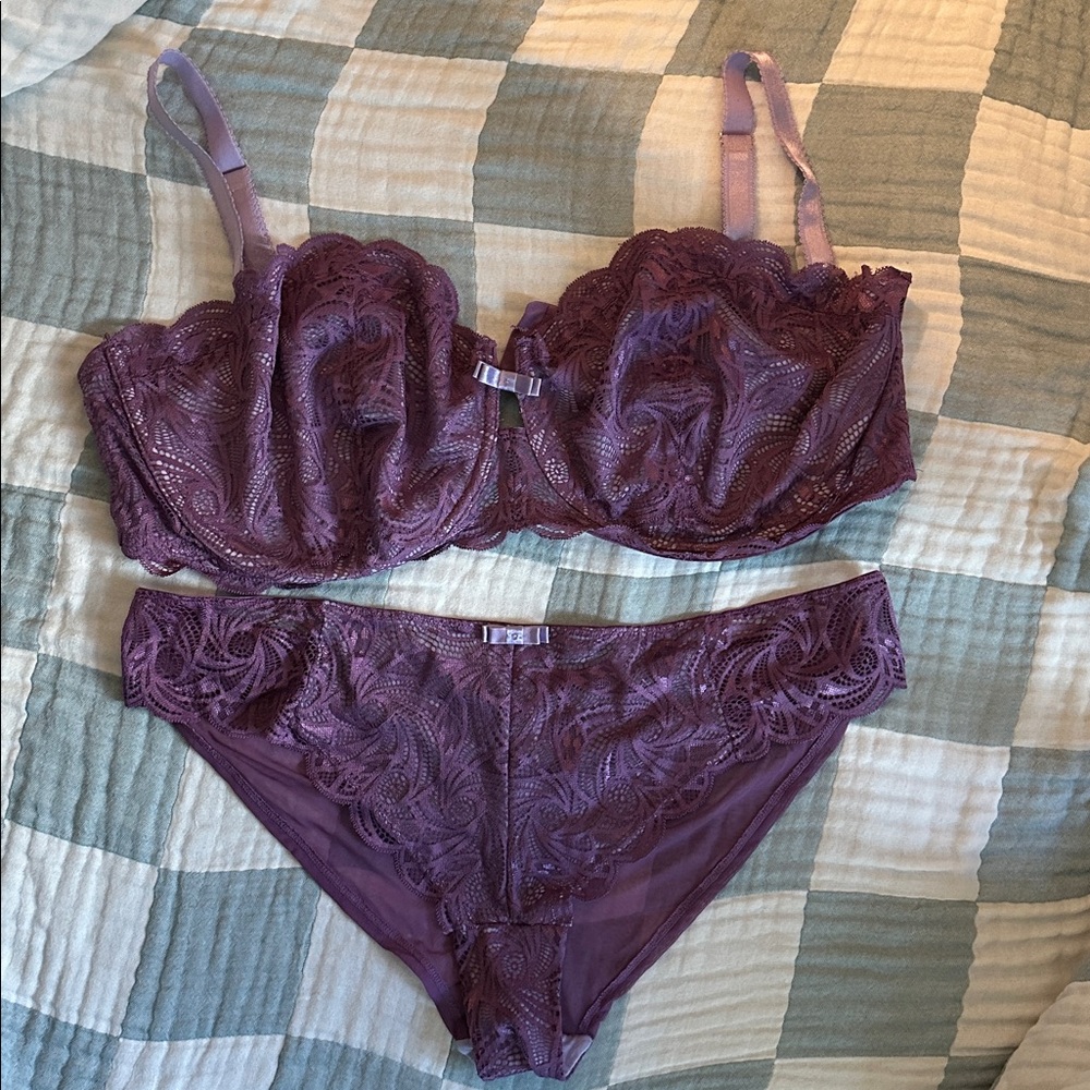 Adore Me Plum Lace Bra Set